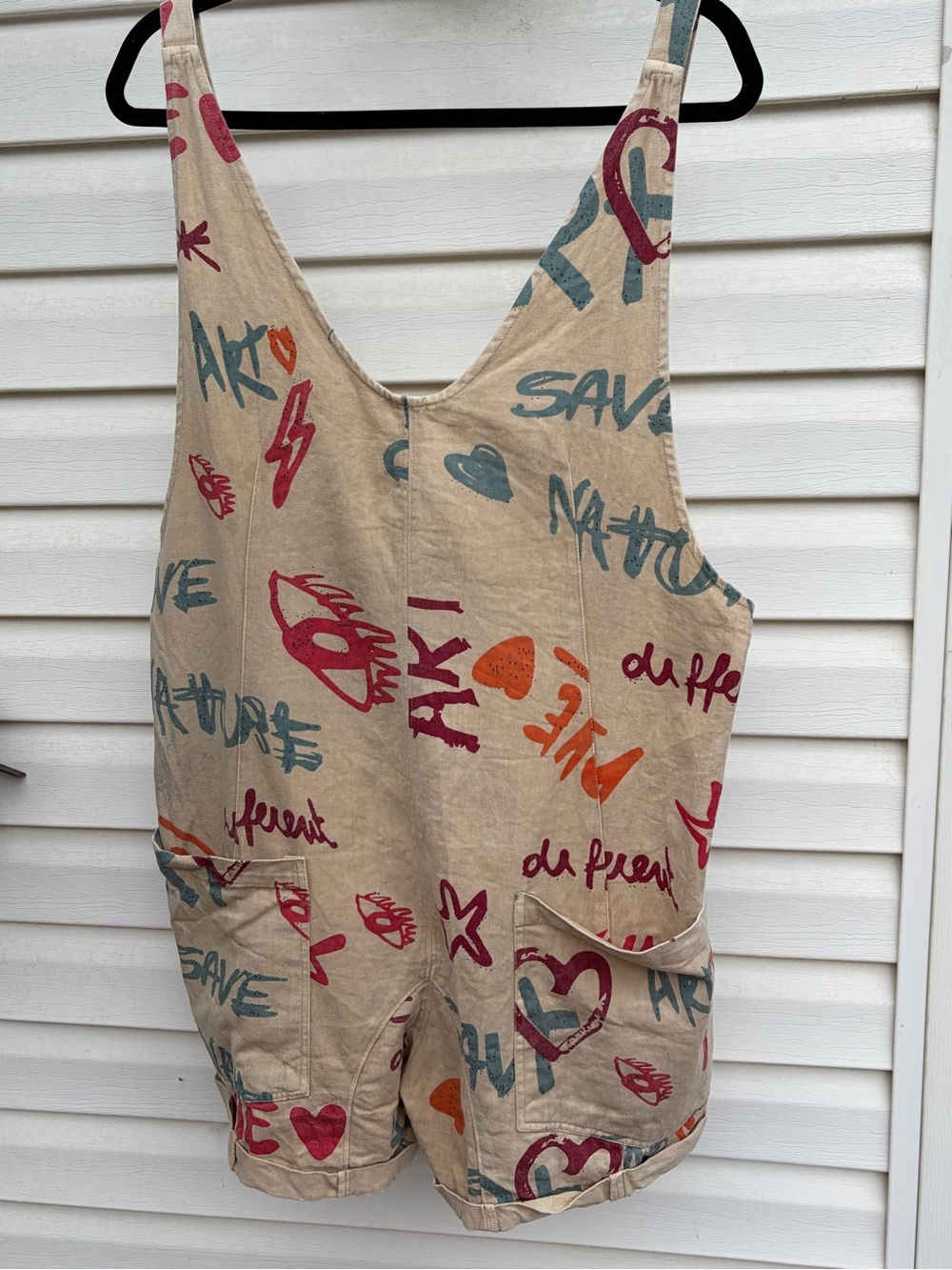 Paper Lace Graffiti Print Oversized Cotton Shortall Romper M Boho